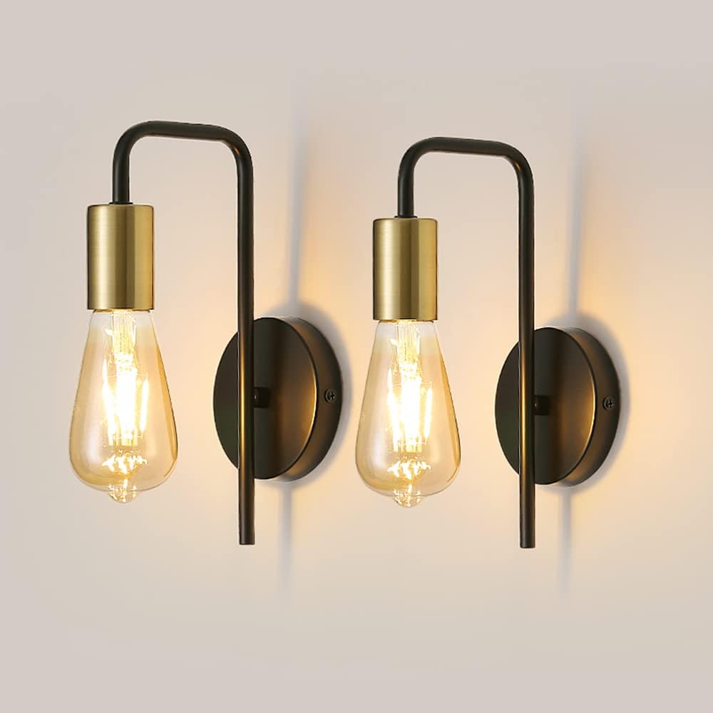Kinkiety w stylu vintage (zestaw 2 szt.), industrialna lampa ścienna do wnętrz, retro żelazny reflektor ścienny do sypialni, przedpokoju, baru, czarny