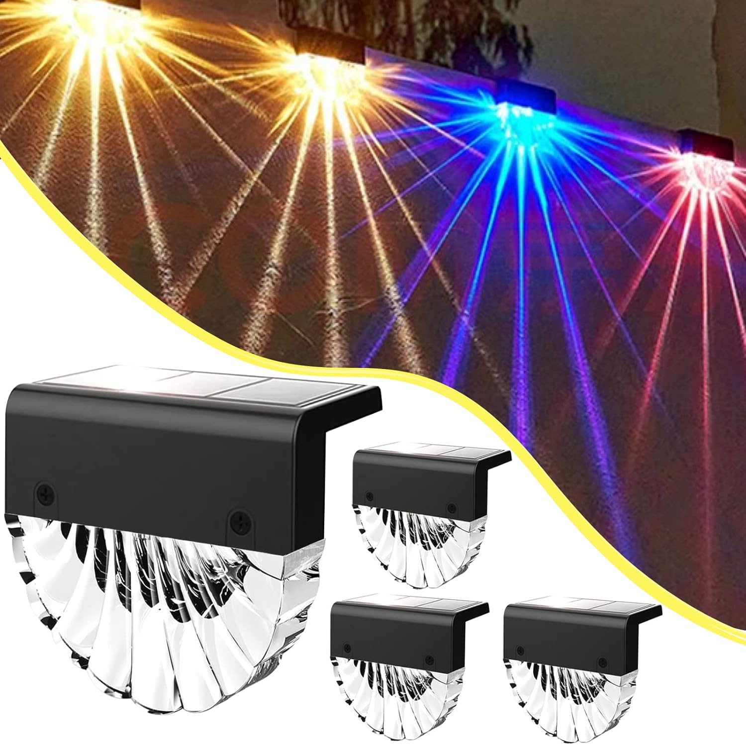Zestaw 4 lamp solarnych do ogrodu, tarasu, schodów, dekoracji, wodoodpornych lamp solarnych, ciepłych i kolorowych