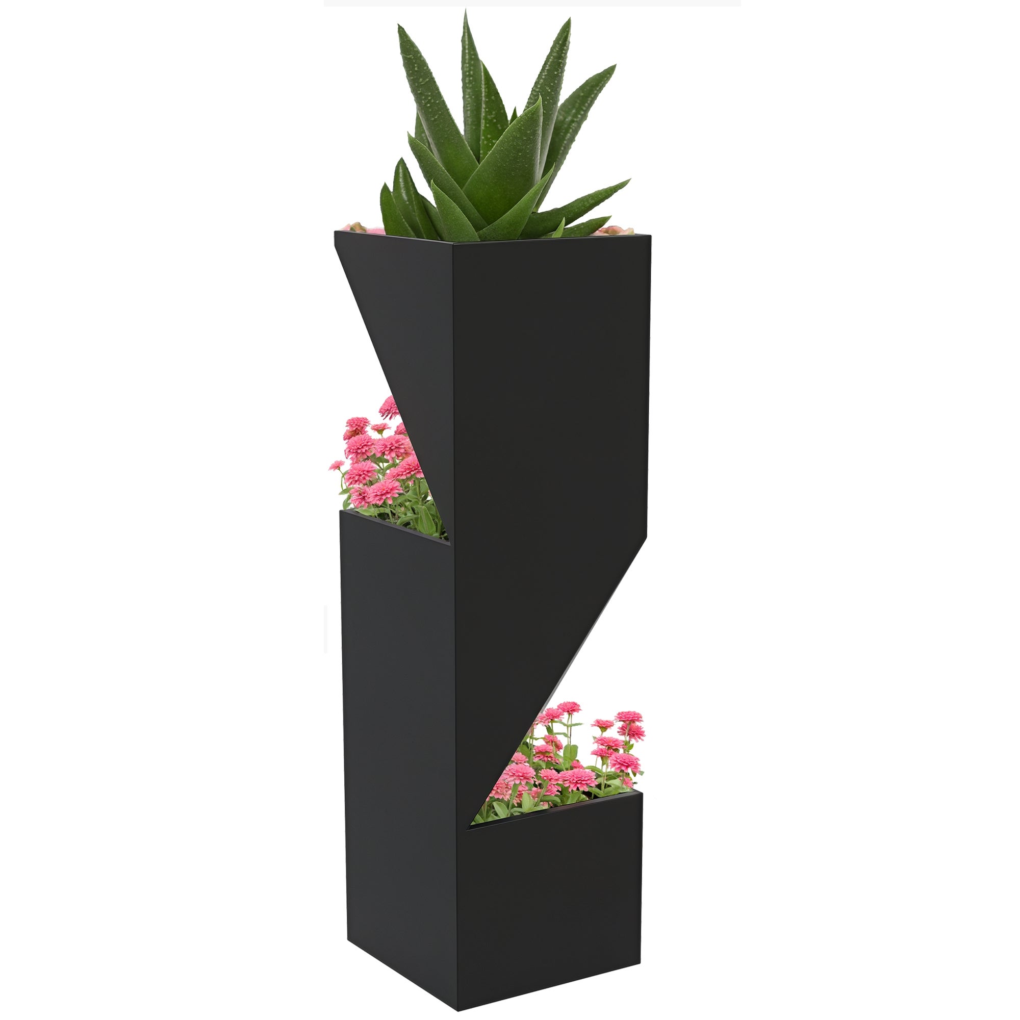 Kwiat Doniczka wewnętrzny roślina Doniczka z Metal otwory drenażowe, 30L x 30W x 100H cm, Czarny