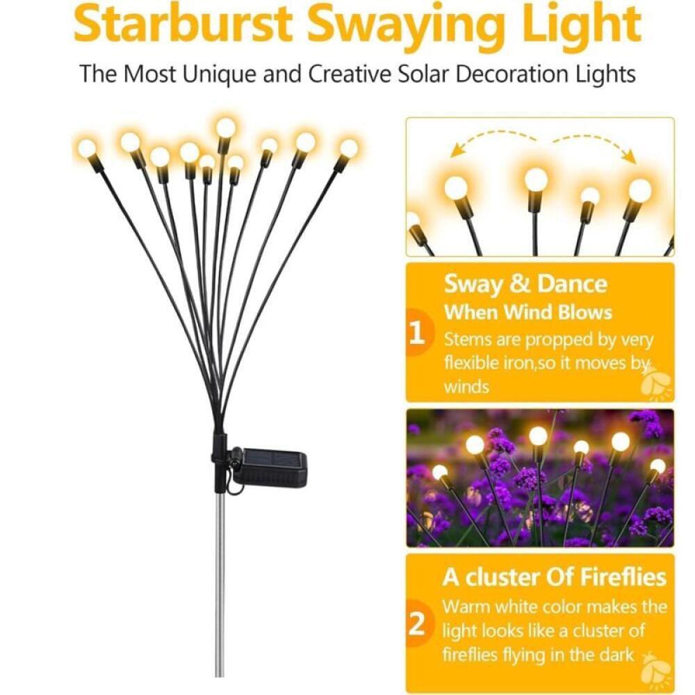 Lampy solarne zewnętrzne, zestaw 4 szt., 10 diod LED, wzór świetlika, stopień wodoodporności IP33, (kolorowe)