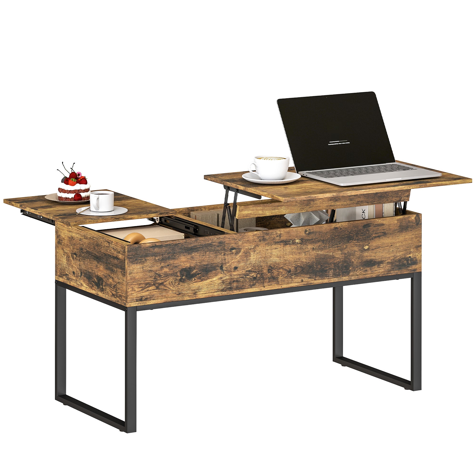 Stolik kawowy z podnoszonym blatem, przesuwanym blatem i ukrytym schowkiem, 100 x 45 x 67 cm