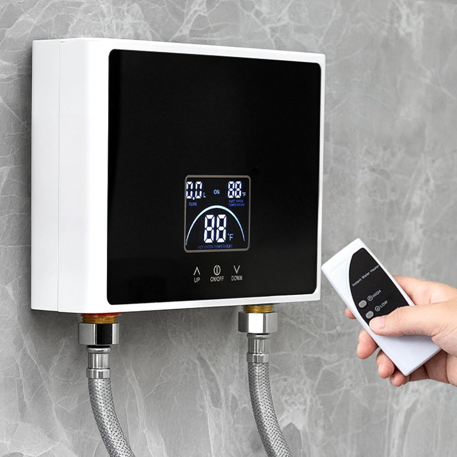 Przepływowy elektryczny podgrzewacz wody bez zbiornika - 220 V, 5500 W, z wyświetlaczem LED, 30-55°C, plug-and-play, do łazienki i kuchni
