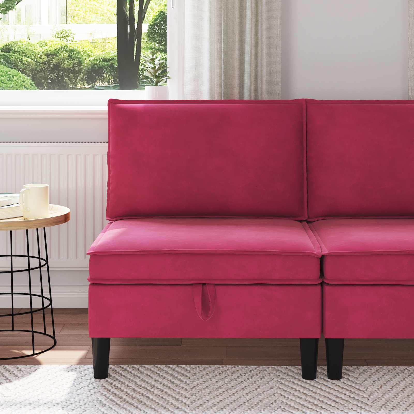 Środkowa sofa z miejscem do przechowywania Czerwone wino Welur vidaXL