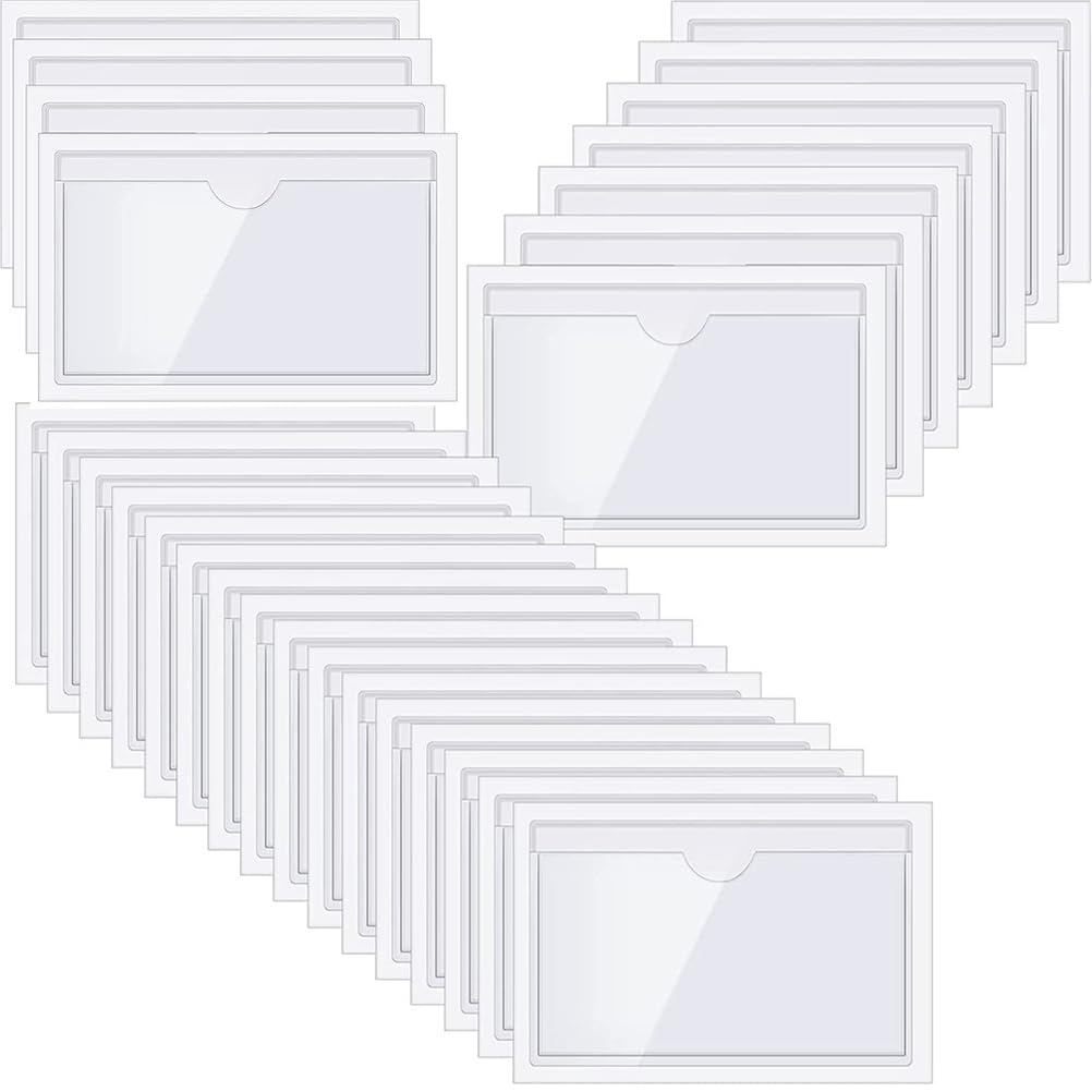 36 samoprzylepnych uchwytów na etykiety w opakowaniu, 6 x 10 cm, okienko do etykietowania, samoprzylepny uchwyt na wizytówki, klejący, przezroczysty,