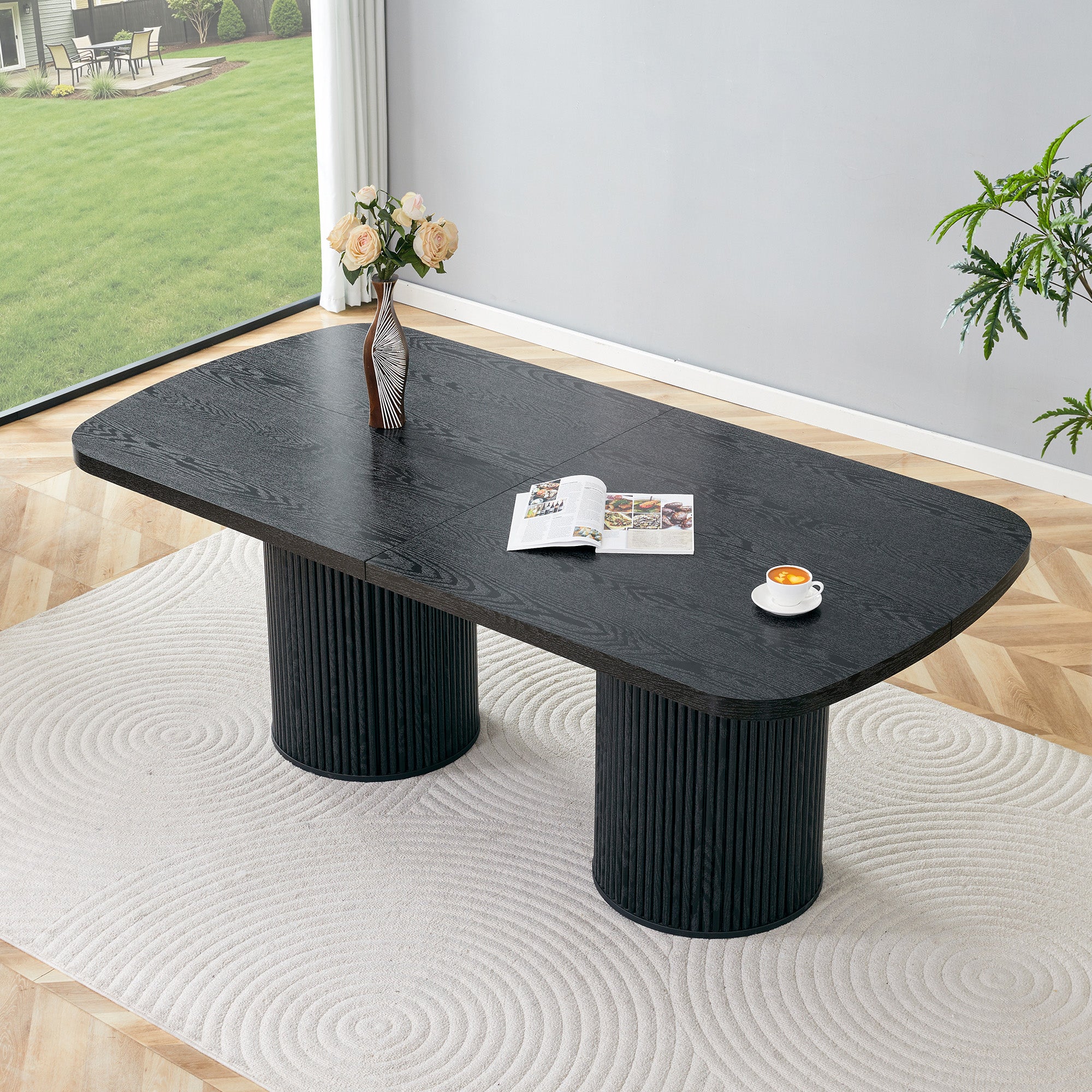 Stół do jadalni 180 x 90 x 76 cm, wodoodporna konstrukcja odporna na promieniowanie UV, czarny, lite drewno oraz MDF
