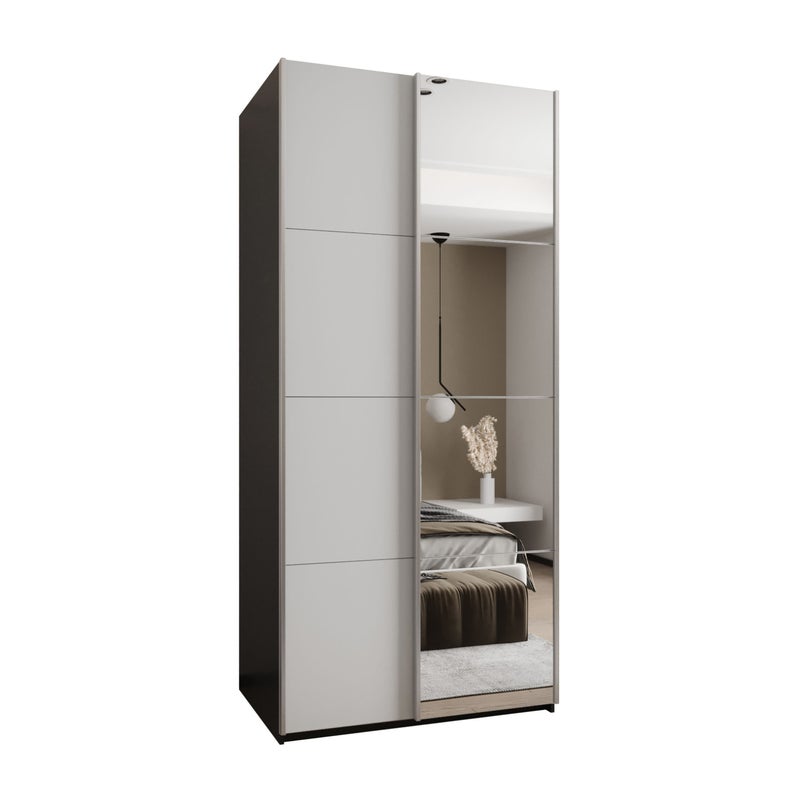 Szafa przesuwna wysoka Lux 3 120 x 64 x 245,5 cm czarny + biały + u. srebrny - Abiks Meble