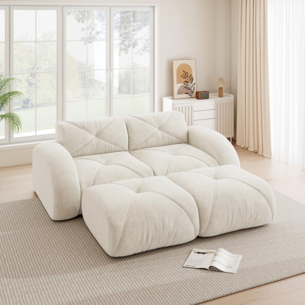 Sofa bezramowa, modułowa sofa 2-osobowa, pianka o wysokiej gęstości 32D, wygodna tkanina szenilowa, konstrukcja antypoślizgowa, nie wymaga montażu.