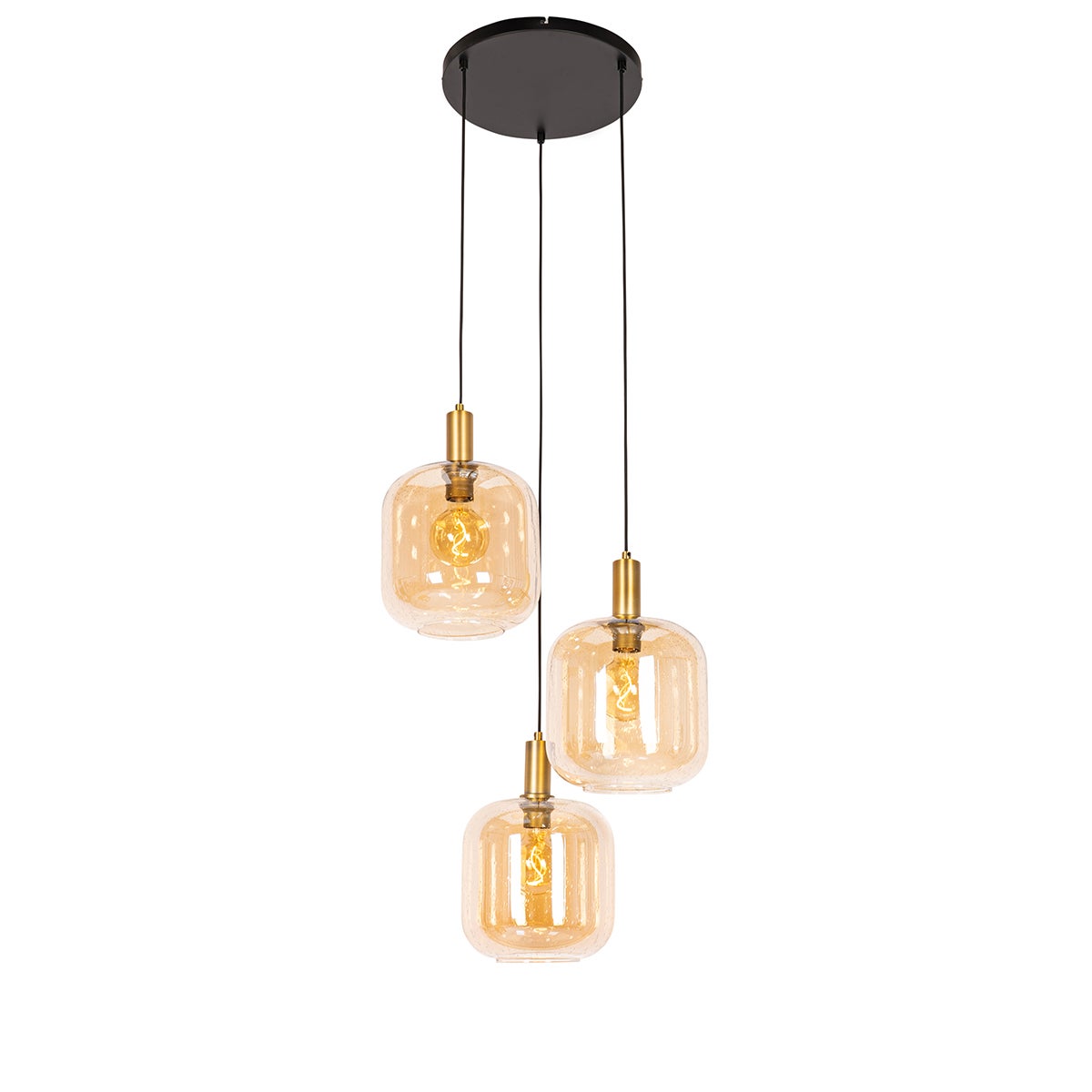 Qazqa artdeco lampa wisząca z kloszem (3 punkty) - Zuzanna - mosiądz i bursztynowy, okrągły, max. 40w, e27, z 3 punktami