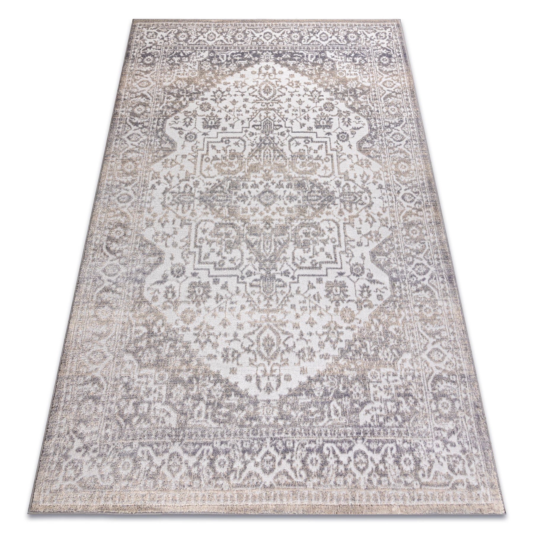 Dywan AURA J2818 szary / jasny beż - Ramka, ornament, strukturalny, nowoczesny 240x330 cm