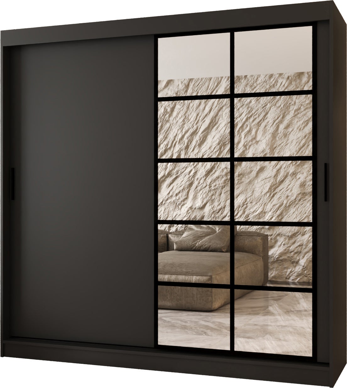 Szafa przesuwna z lustrem ORLANDO 200 x 62 x 200 czarny + u. czarny