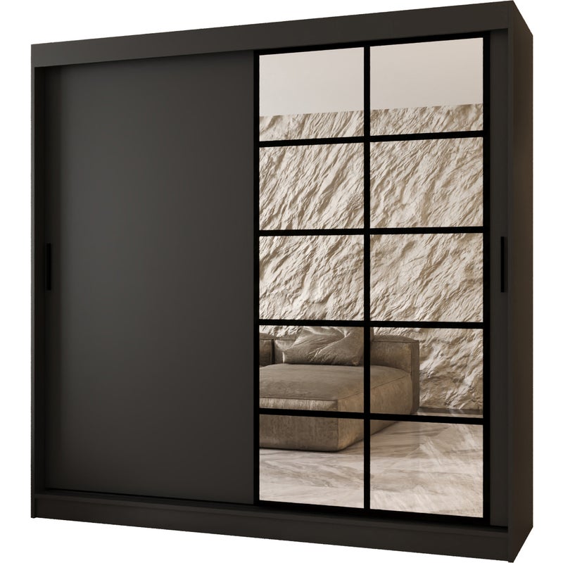 Szafa przesuwna z lustrem ORLANDO 200 x 62 x 200 czarny + u. czarny