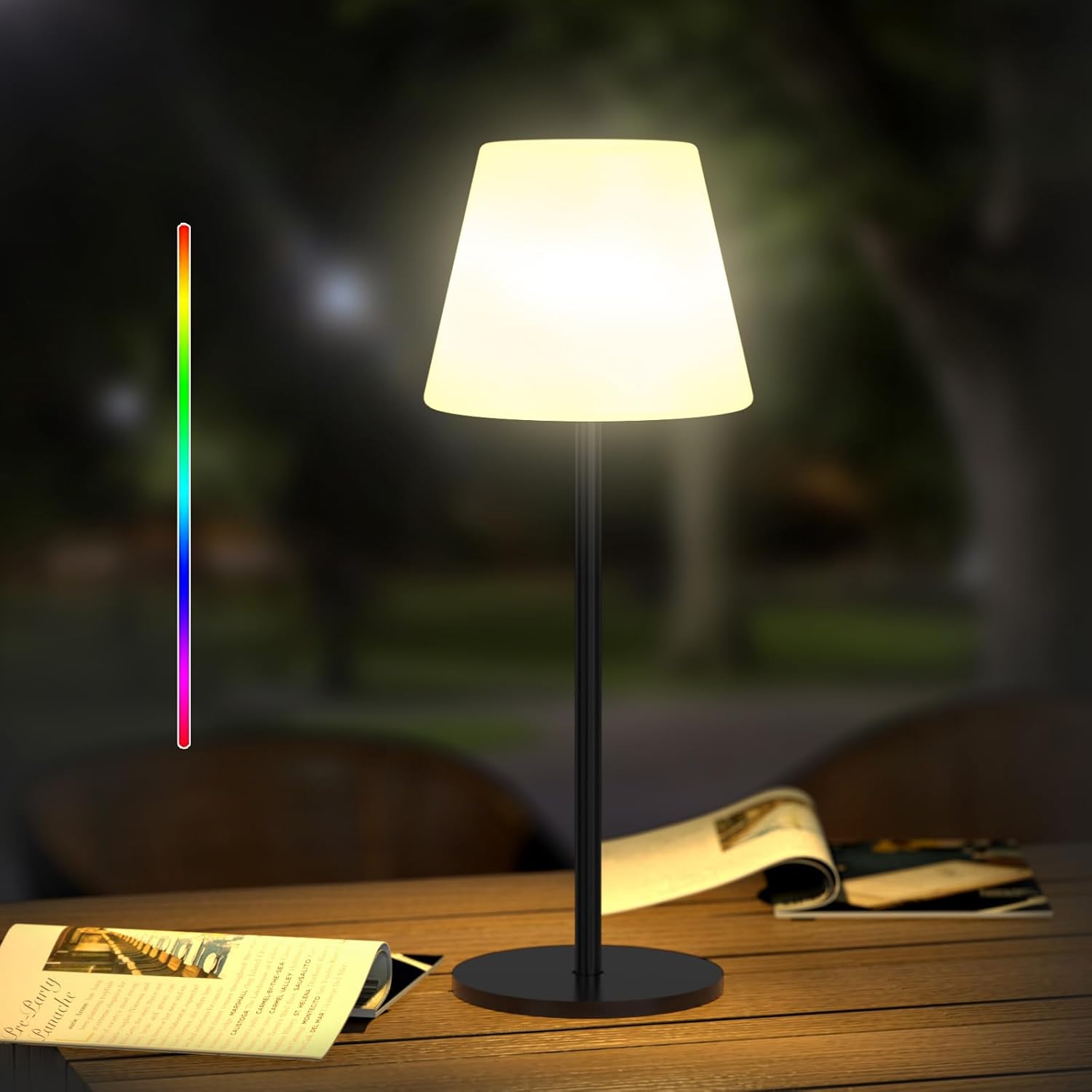 Bezprzewodowa lampa stołowa LED 2200mAh do użytku zewnętrznego - Ciepła biel i RGB, zasilana energią słoneczną. Z pilotem zdalnego sterowania