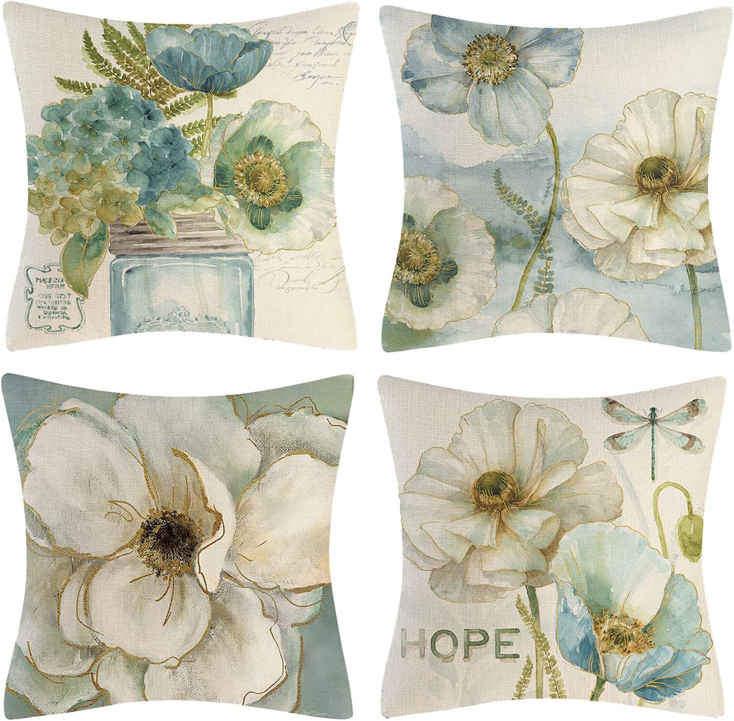 Fleurs Bleu Vert Poszewka Poduszkę Lnianą Zestaw Dekoracyjnych Kwiatowych Nowoczesnych Poszewek Poduszki Wzór Natury Wiosenna Poszewka Deco Interieur