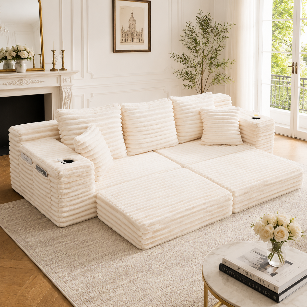 Sofa 273 x 98 x 87cm, welur, do salonu, do codziennego użytkowania, funkcjonalny element wyposażenia