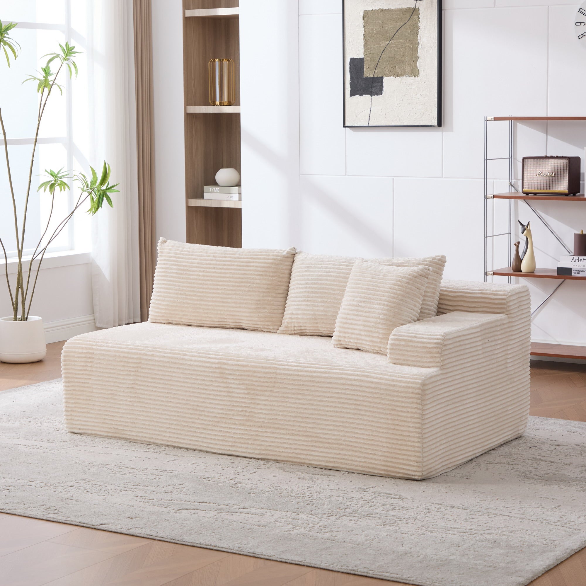 Modułowa sofa kompresyjna wykonana z tkaniny szenilowej wypełniona pianką wysokoelastyczną 30D. Łatwe do przenoszenia i z antypoślizgową podstawą