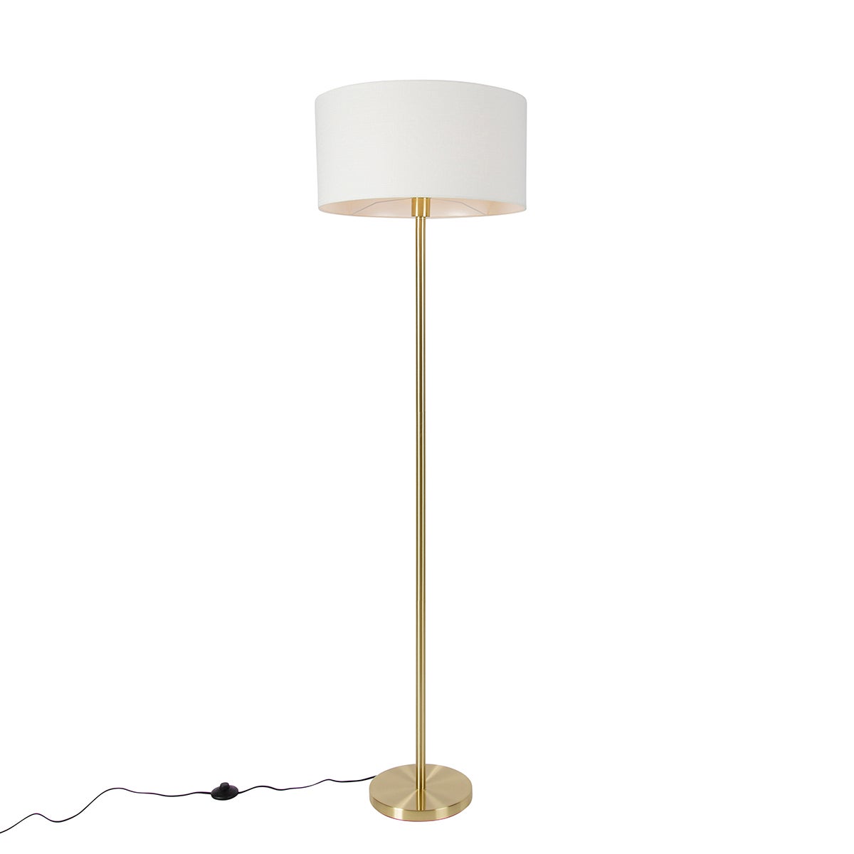 Qazqa designerski lampa podłogowa z kloszem - Simplo Stof - złoty/mosiężny, okrągły, max. 60w, kompatybilny z żarówką LED, e27