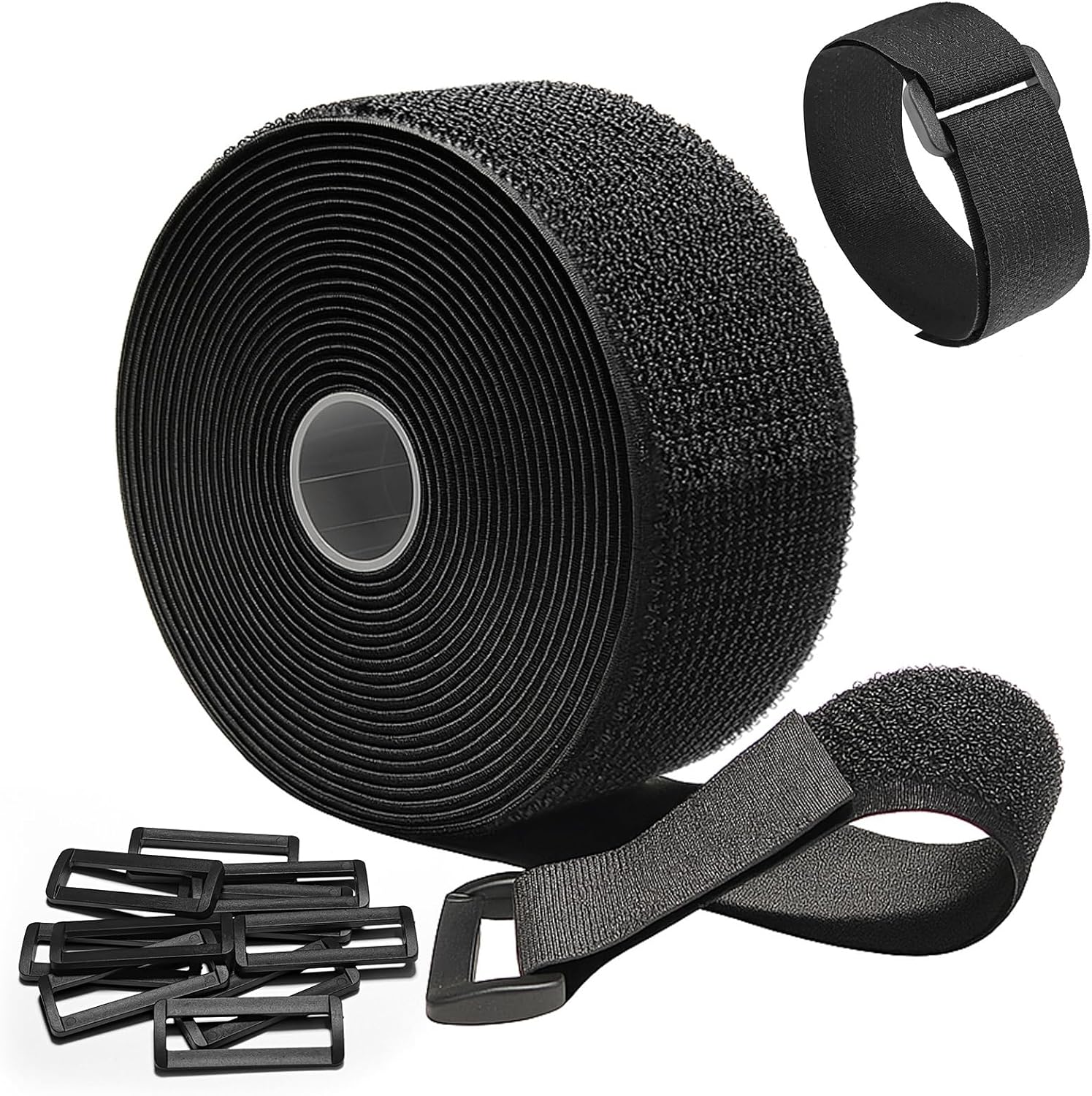 Opaska zaciskowa 5 cm x 5 m, wielokrotnego użytku, nylonowa rolka z rzepem do zarządzania kablami (25 pętli), rolka z rzepem docinana na wymiar