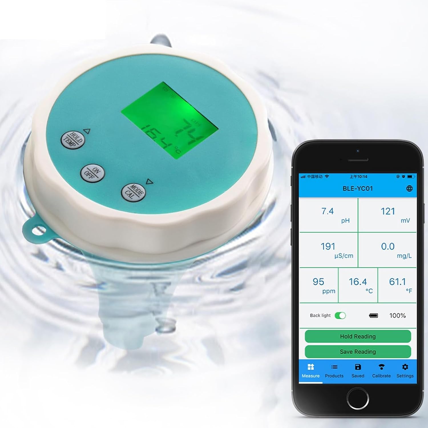(1 sztuka) Uniwersalny tester wody Bluetooth do basenów – monitorowanie pH i chloru