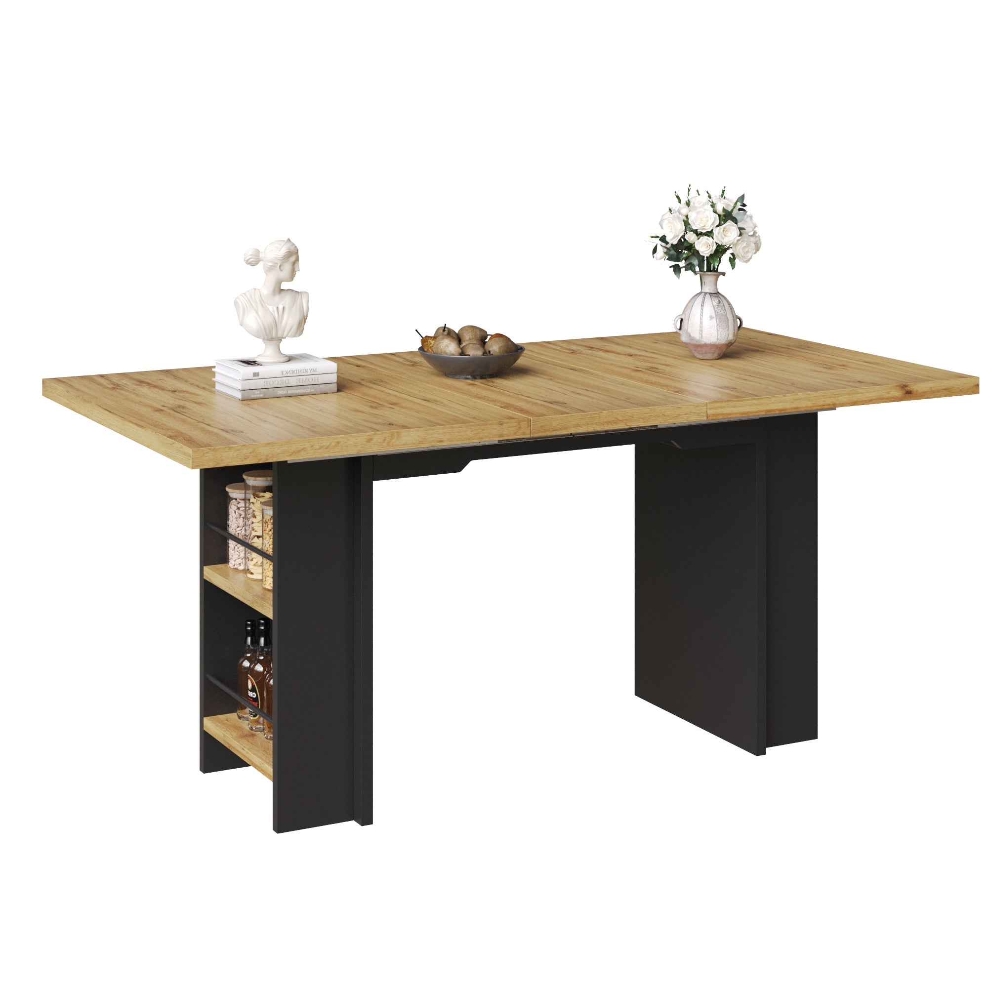 Rozkładany stół jadalny 120-160x80 cm, wysoki stolik konsolowy z półkami do przechowywania, meble oszczędzające miejsce do kuchni i salonu – naturalny