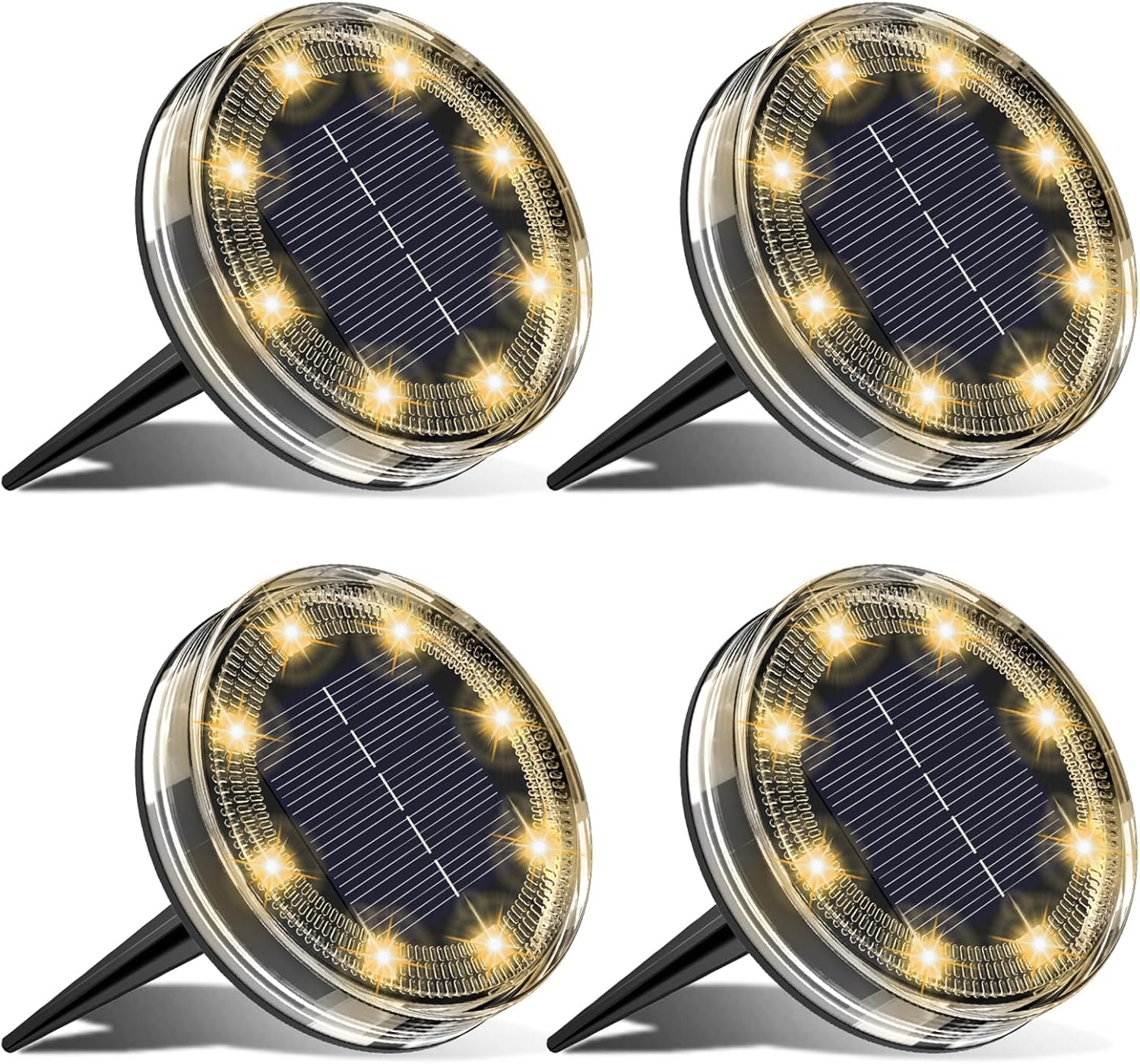 Zestaw 4 lamp solarnych do gruntu, 8 zewnętrznych lamp solarnych LED do ogrodu, wodoszczelność IP68, zewnętrzne reflektory solarne do ścieżek, t