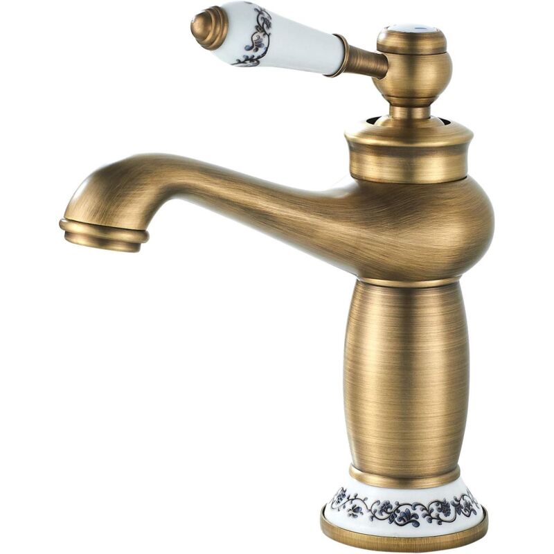 Bateria łazienkowa retro, bateria umywalkowa jednouchwytowa z ceramicznym uchwytem, bateria łazienkowa z ciepłą i zimną wodą, bateria mosiężna