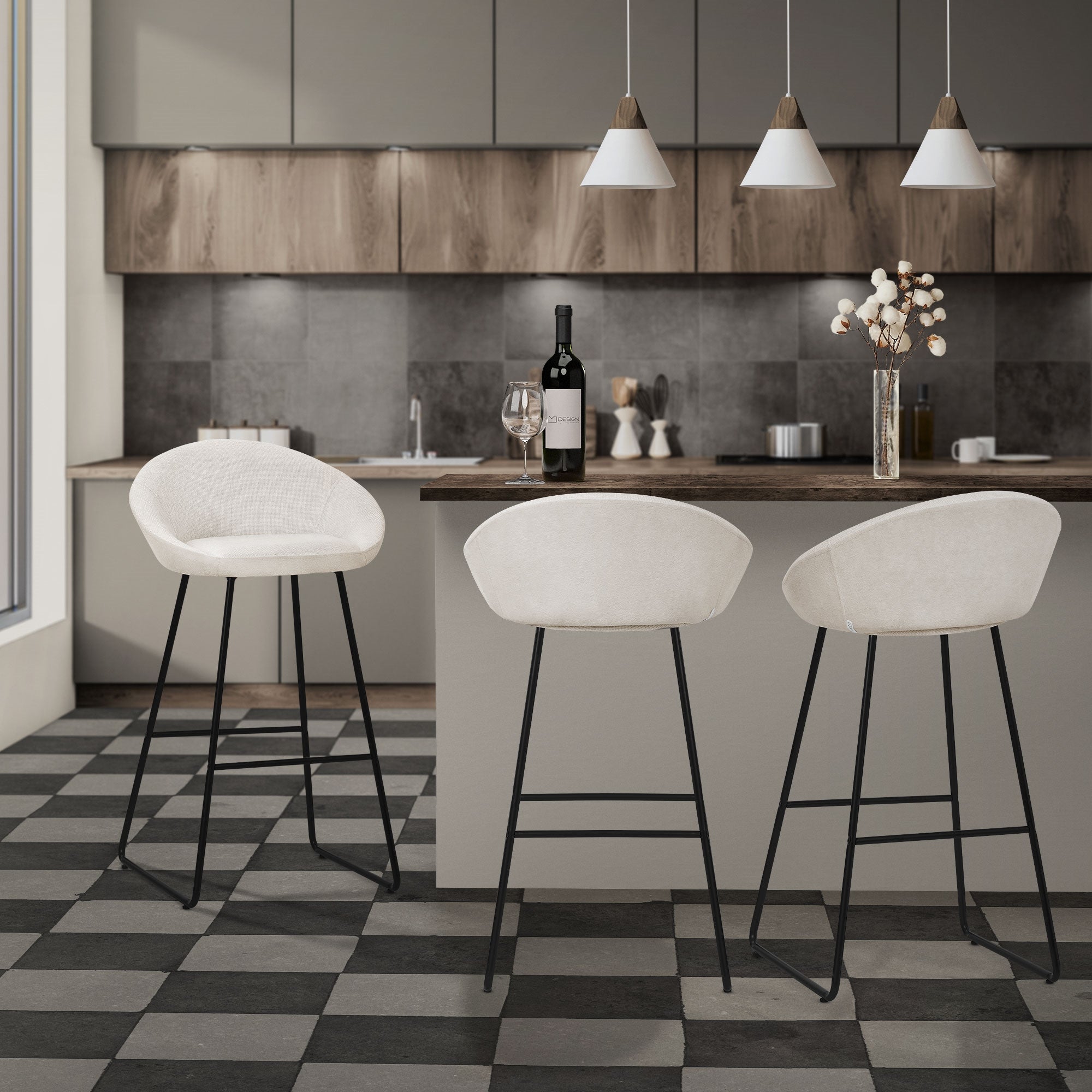 ML-Design zestaw 4 hokerów barowych beżowy 75cm tapicerowanych wygodne ergonomiczne krzesła z oparciem i podnóżkiem metalowa konstrukcja