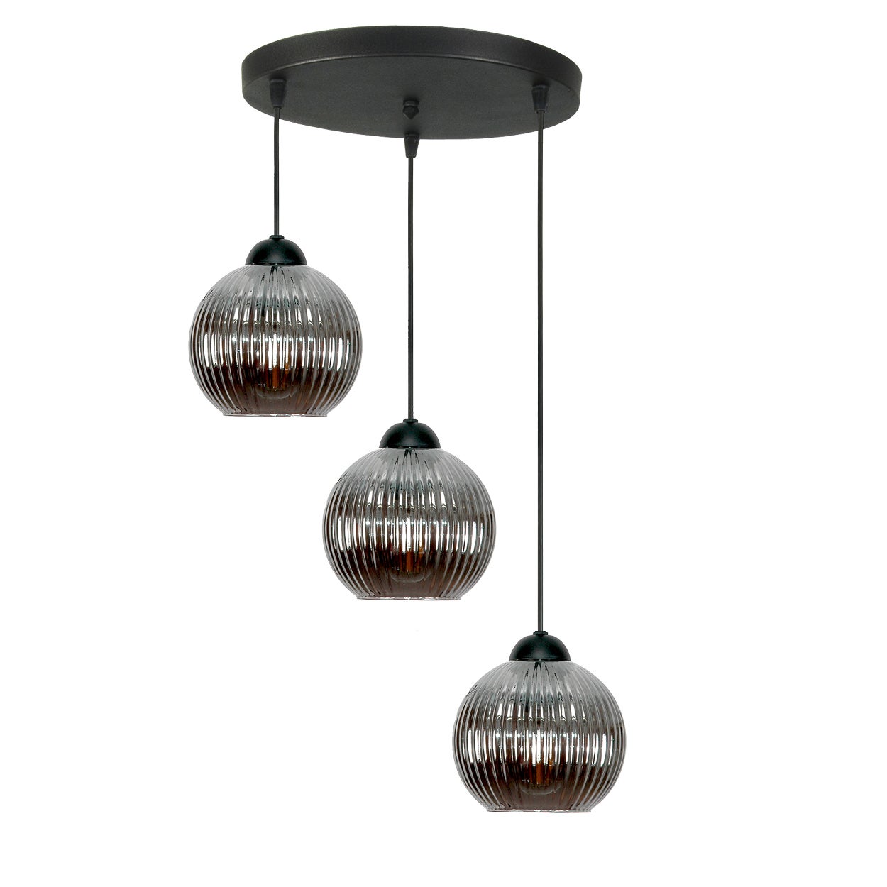 Lampa wisząca czarna do salonu 3 punktowa SFERA grafitowe klosze E27 Edylit