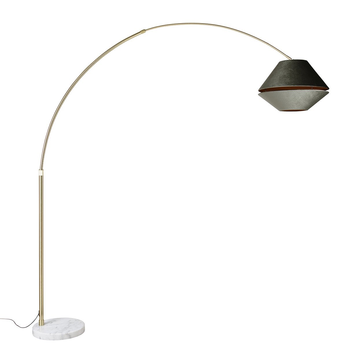 Mosiężna lampa łukowa z białym i podwójnym aksamitnym abażurem zielonym - XXL