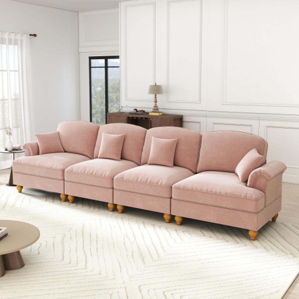 Elegancka, 4-osobowa sofa w stylu średniowieczno-nowoczesnym, z rozszerzanymi podłokietnikami, zdejmowanym błotnikiem