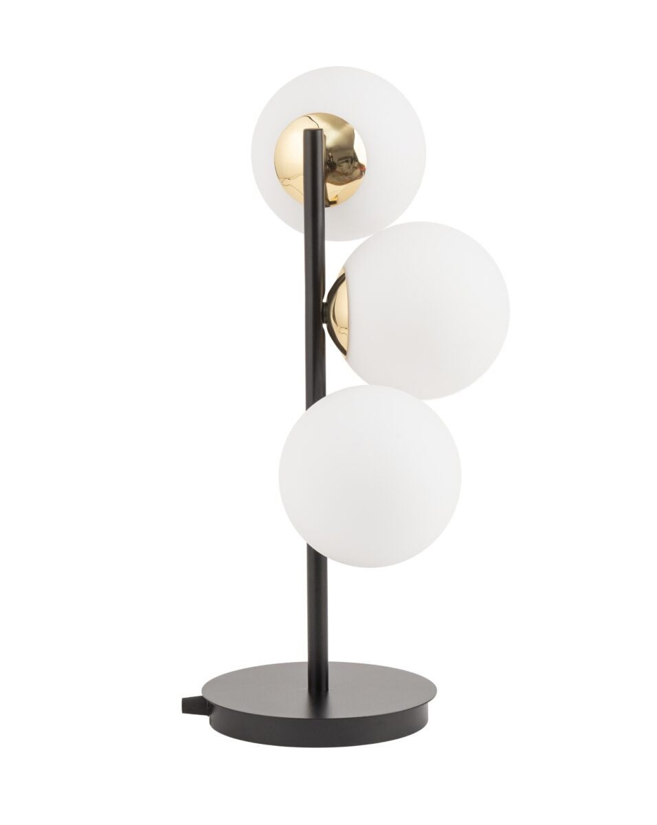 Lampka stołowa minimalistyczna czarno-złota 3 szklane białe kule Piano 3xG9 12W Sigma Lighting