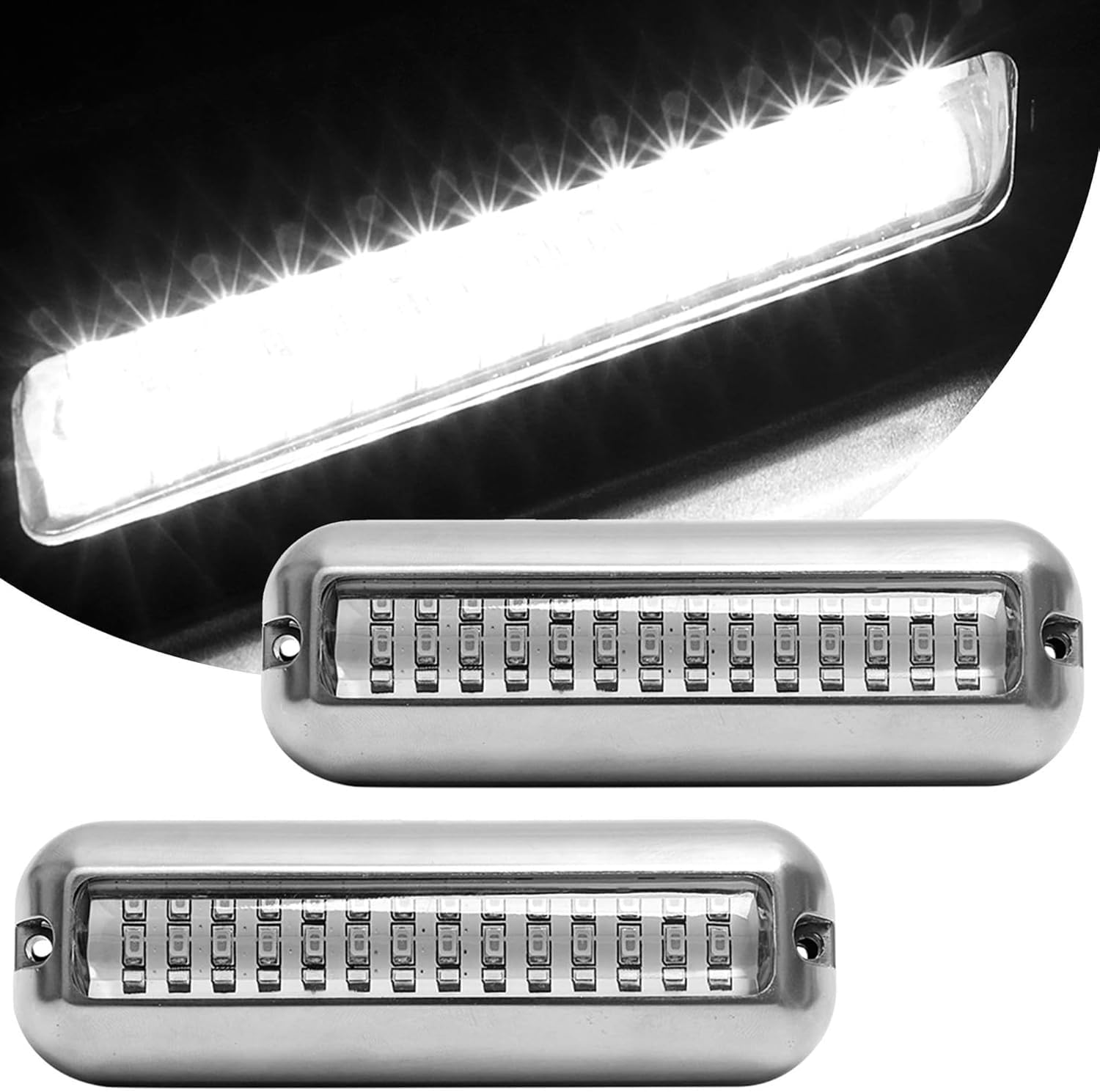 2 szt. lamp podwodnych 42 LED, łódź DC 10-30 V, stal nierdzewna, wodoodporna, IP68, białe światło. Do pontonu, pawęży i pokładu.