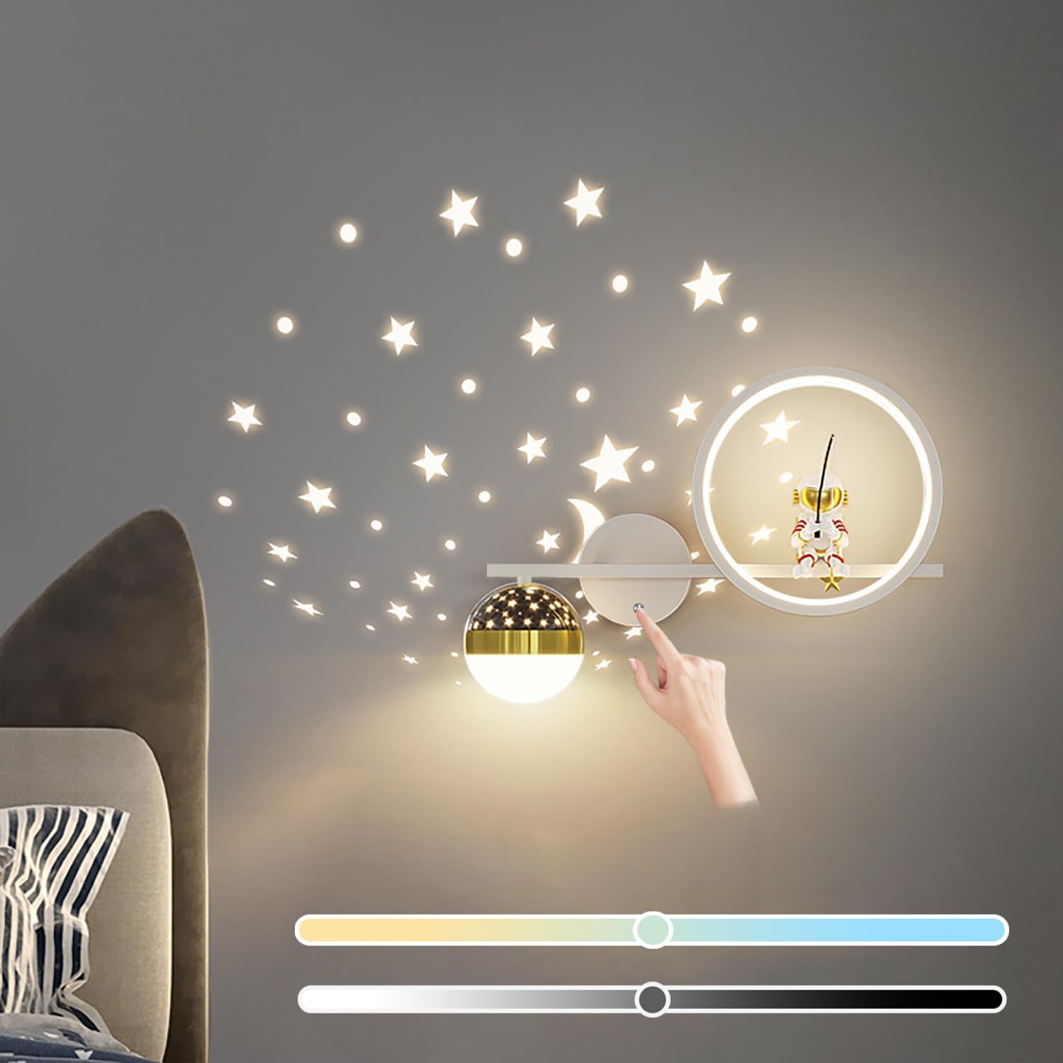 Kinkiet wewnętrzny LED z włącznikiem dotykowym i regulowaną jasnością - Lampka nocna Astronaut Starry Sky