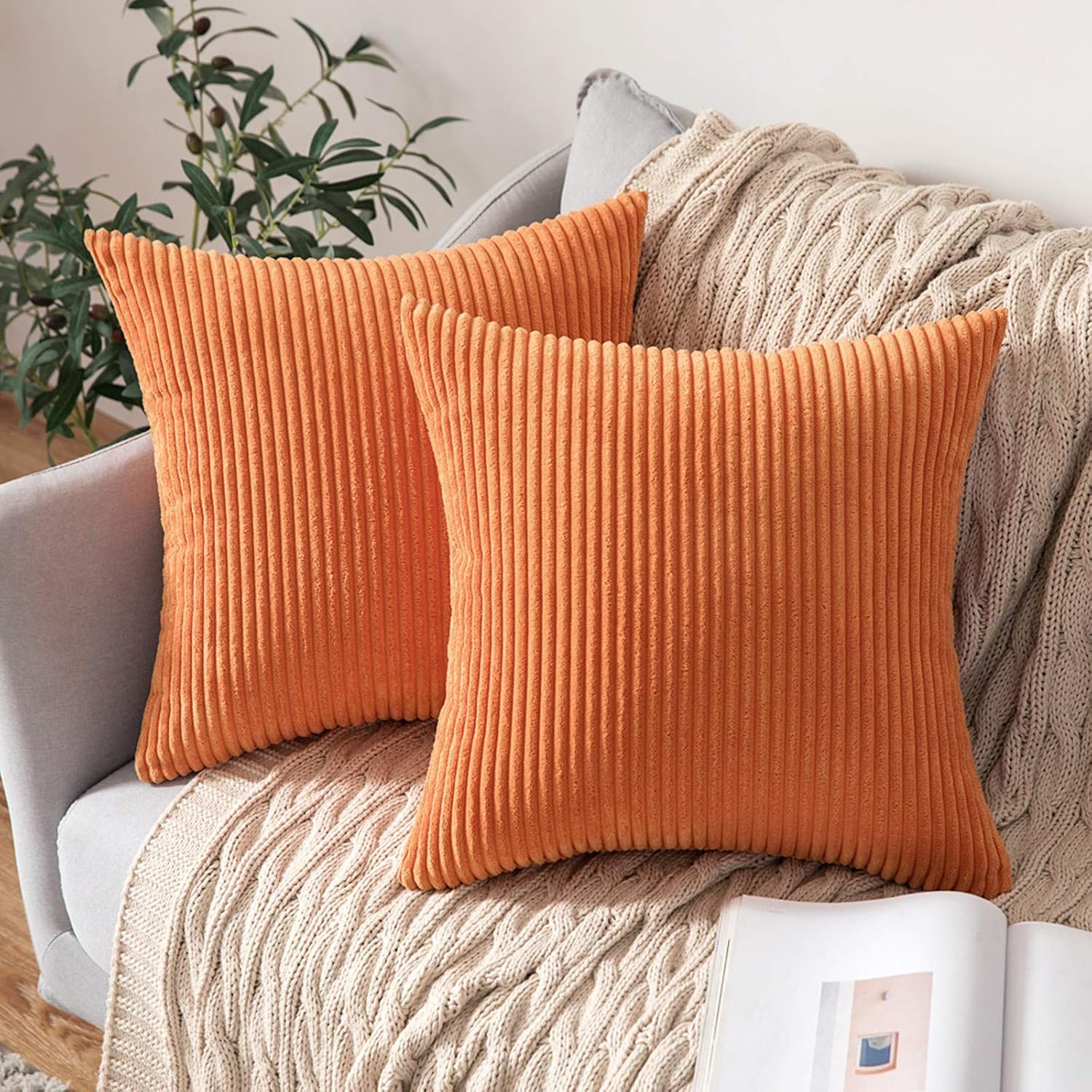 Poszewka Dekoracyjna z Welwetu Miękka Poszewka na Poduszkę Sofa Salon Kanapa Zestaw 2 sztuk 45x45 cm Pomarańczowy