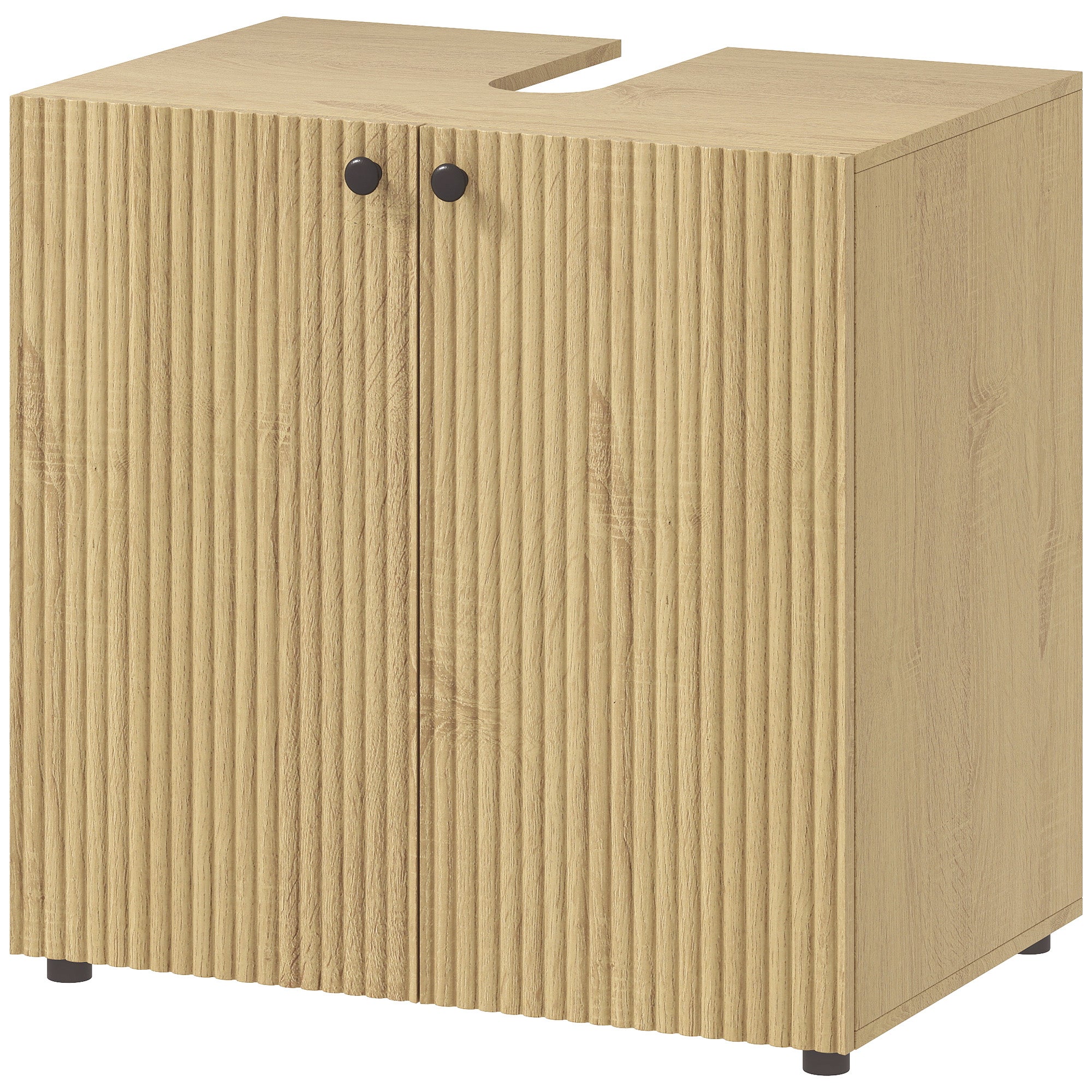 Szafka pod umywalkę, szafka łazienkowa z 2 drzwiami z cichym domykiem, regulowana półka, 60x39,8x58,5 cm, drewno naturalne