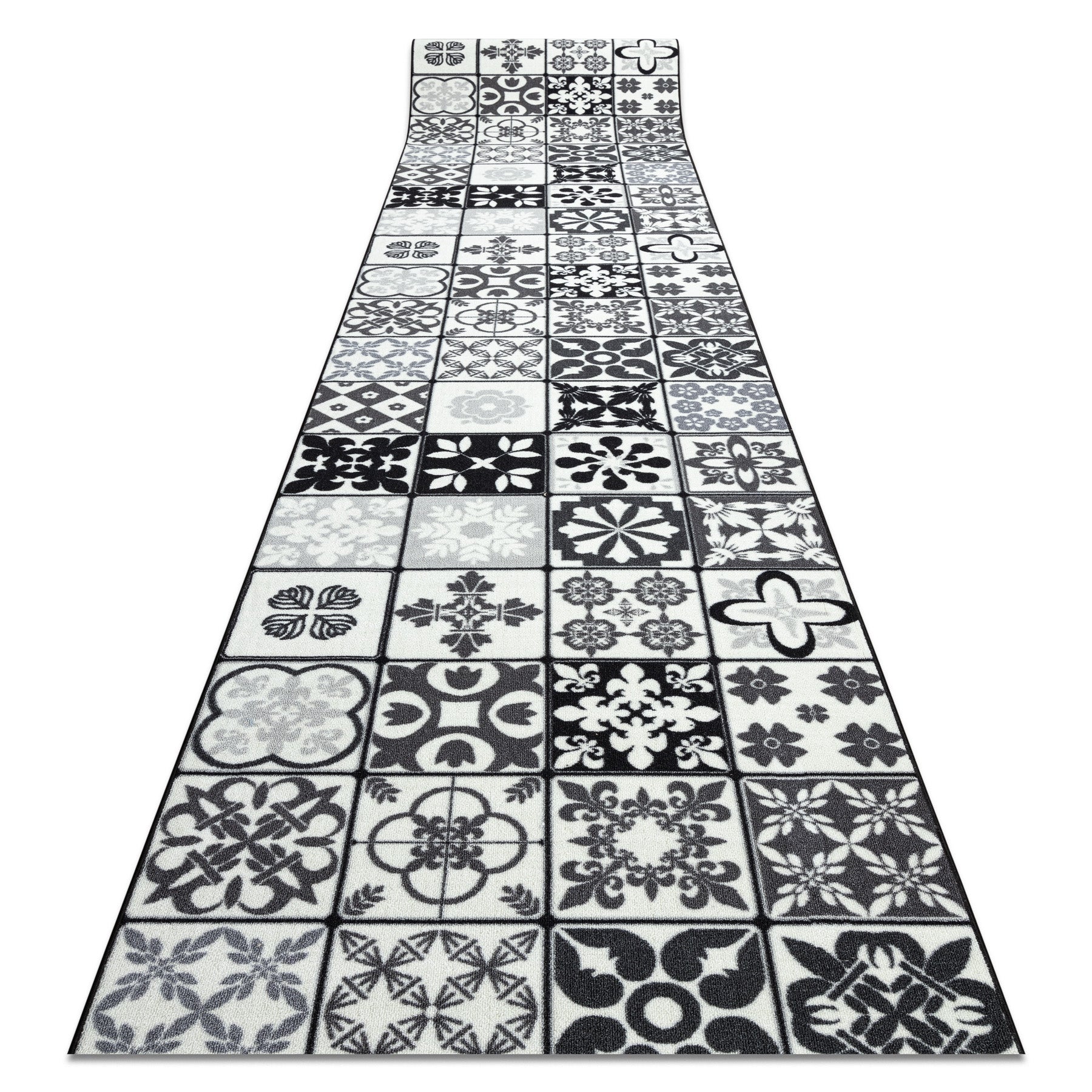 CHODNIK podgumowany 57cm AZULEJO PATCHWORK, PŁYTKI LIZBOŃSKIE szary / czarny 57x610 cm