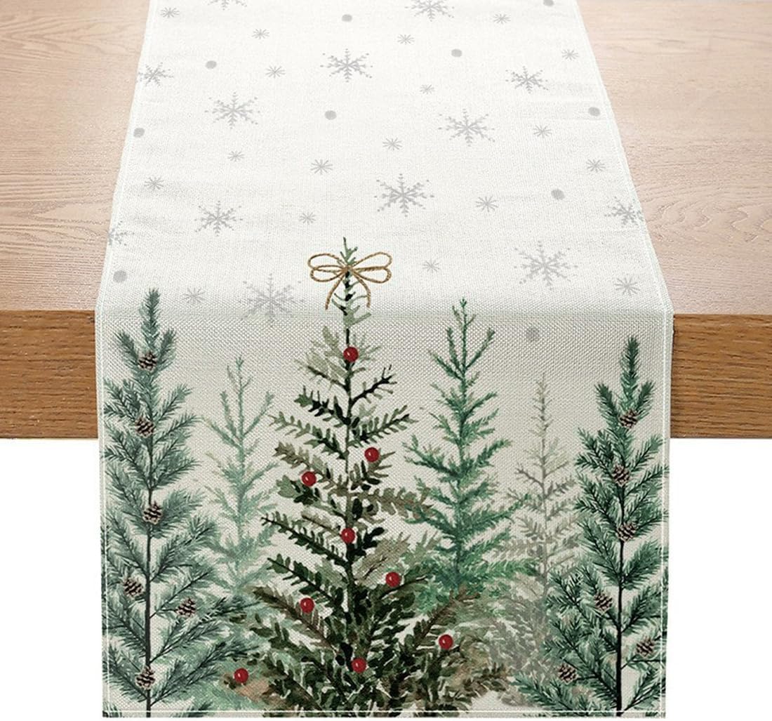 Bieżnik świąteczny, dekoracja stołu bożonarodzeniowego, zielona choinka, do użytku wewnątrz i na zewnątrz, 33 x 275 cm, pomysł na prezent świąteczny,