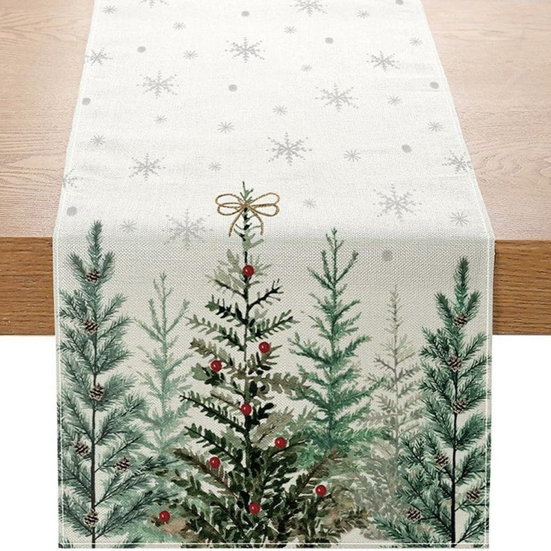 Bieżnik świąteczny, dekoracja stołu bożonarodzeniowego, zielona choinka, do użytku wewnątrz i na zewnątrz, 33 x 275 cm, pomysł na prezent świąteczny,
