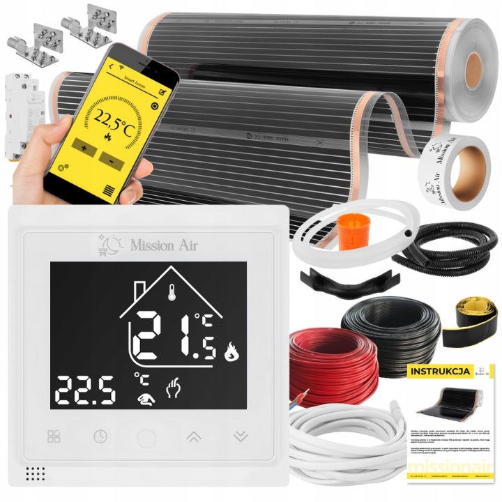 Zestaw folii grzewczych IR SILVER 160W 24m²,szer.100cm + Libra Biały