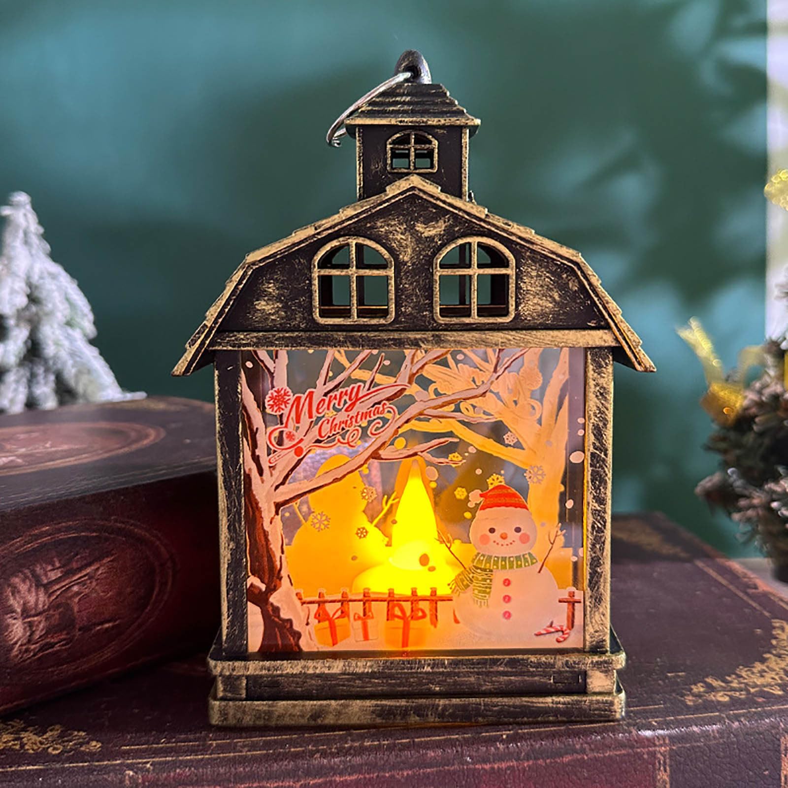 1 szt. lampionu świątecznego bałwana, brązowy żyrandol świąteczny, lampka nocna świąteczna na baterie, ciepłe światło (baterie w zestawie)