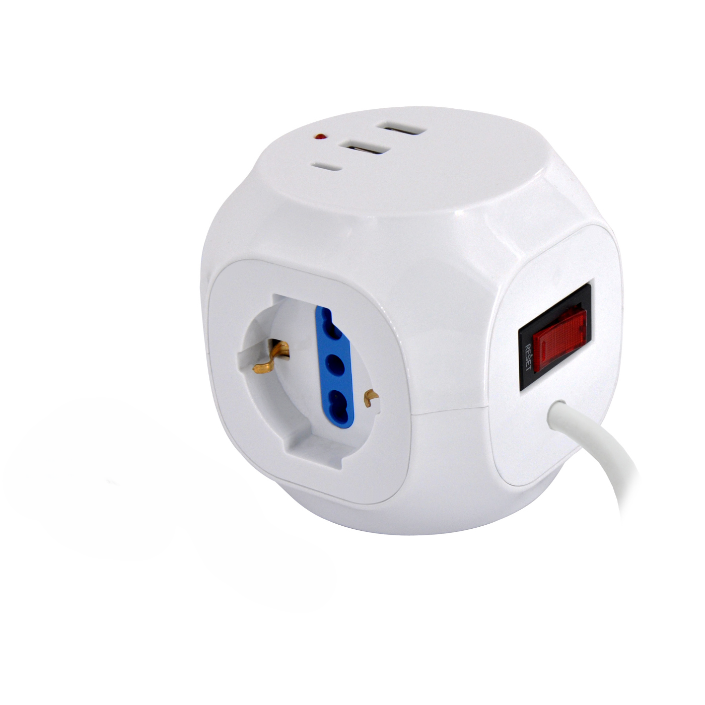 Alcapower Kostka Rozgałęźna 3 Gniazda Schuko + 2 USB-A + 1 USB-C PD, Moc 3500W, Kabel 1,5m, Podświetlany Włącznik, Czarna Kompaktowa Konstrukcja
