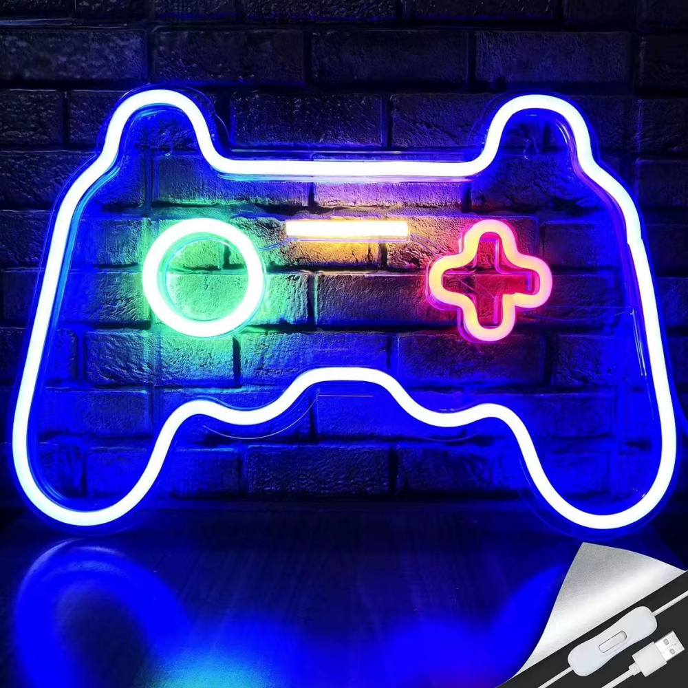 Neon LED w kształcie kontrolera do gier, zasilany przez USB, fajne oświetlenie otoczenia, odpowiedni do sypialni, pokoju gier i baru