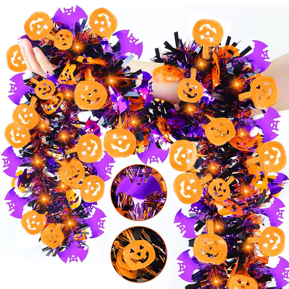 8 kolorowych dekoracyjnych pasków na Halloween - nietoperze + dynie - girlanda girland - idealna na choinki, imprezy