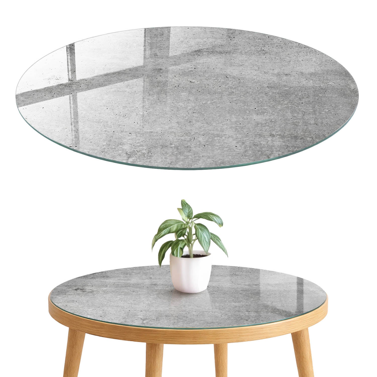 Szkło hartowane 4 mm z grafiką na blat - ozdoba mebli, ochrona i nowy wygląd fi90 cm Szary beton
