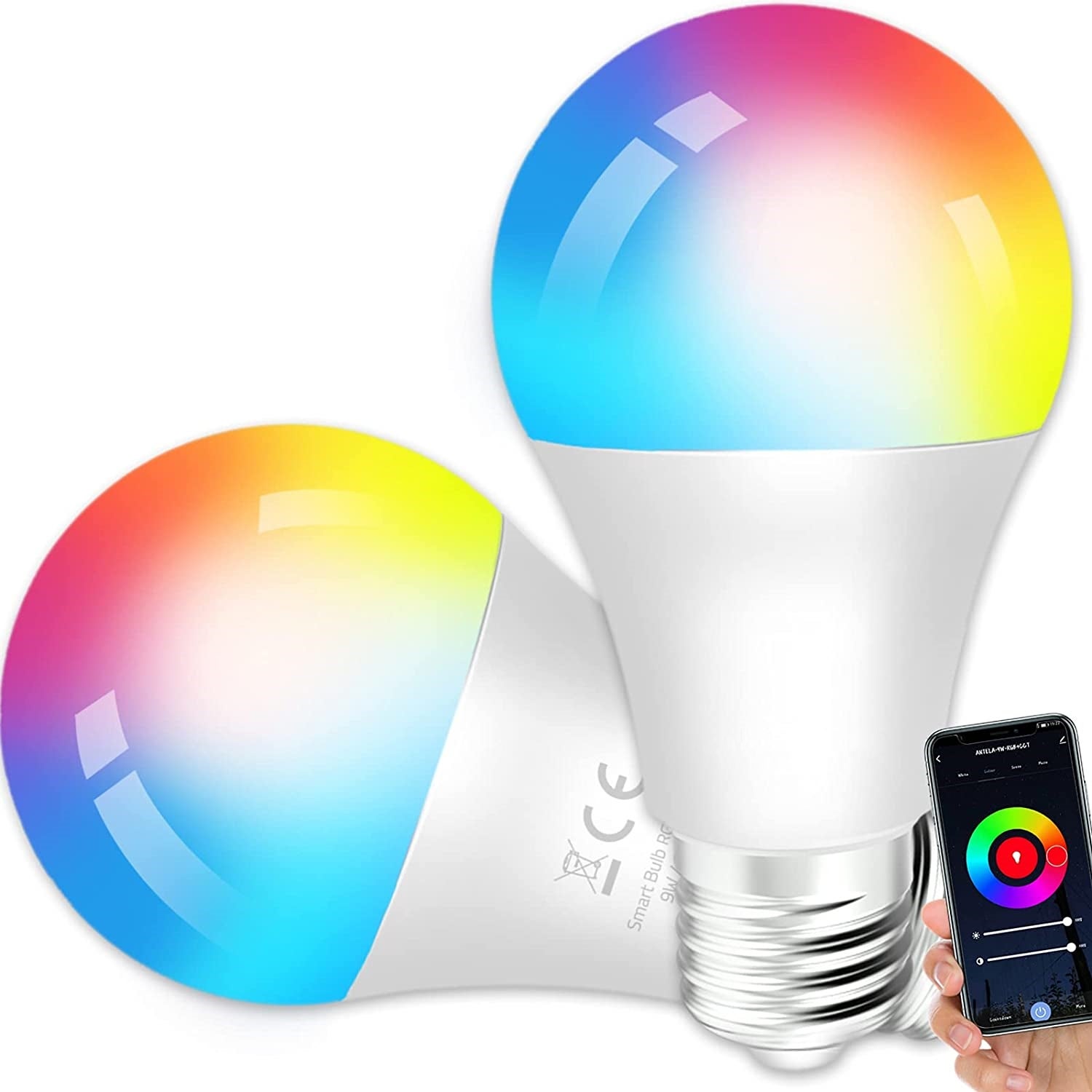 Żarówka Inteligentna E27 9W LED WiFi Multikolor RGBW, Kompatybilna z Alexa/Google Home, Nie Potrzebuje Huba
