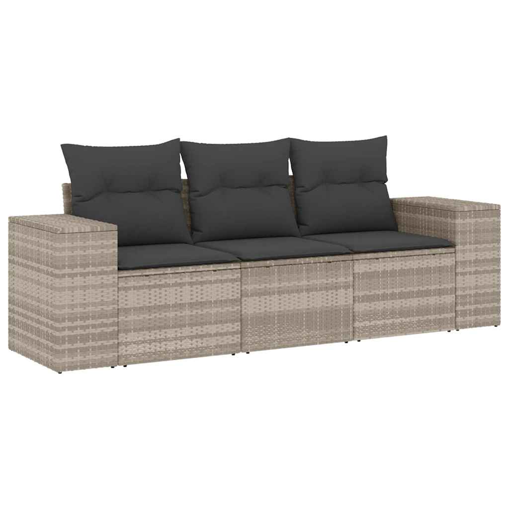 Sofa Ogrodowa Modułowa 3-Osobowa Technorattan Szara z Poduszkami na Taras