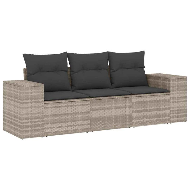 Sofa Ogrodowa Modułowa 3-Osobowa Technorattan Szara z Poduszkami na Taras