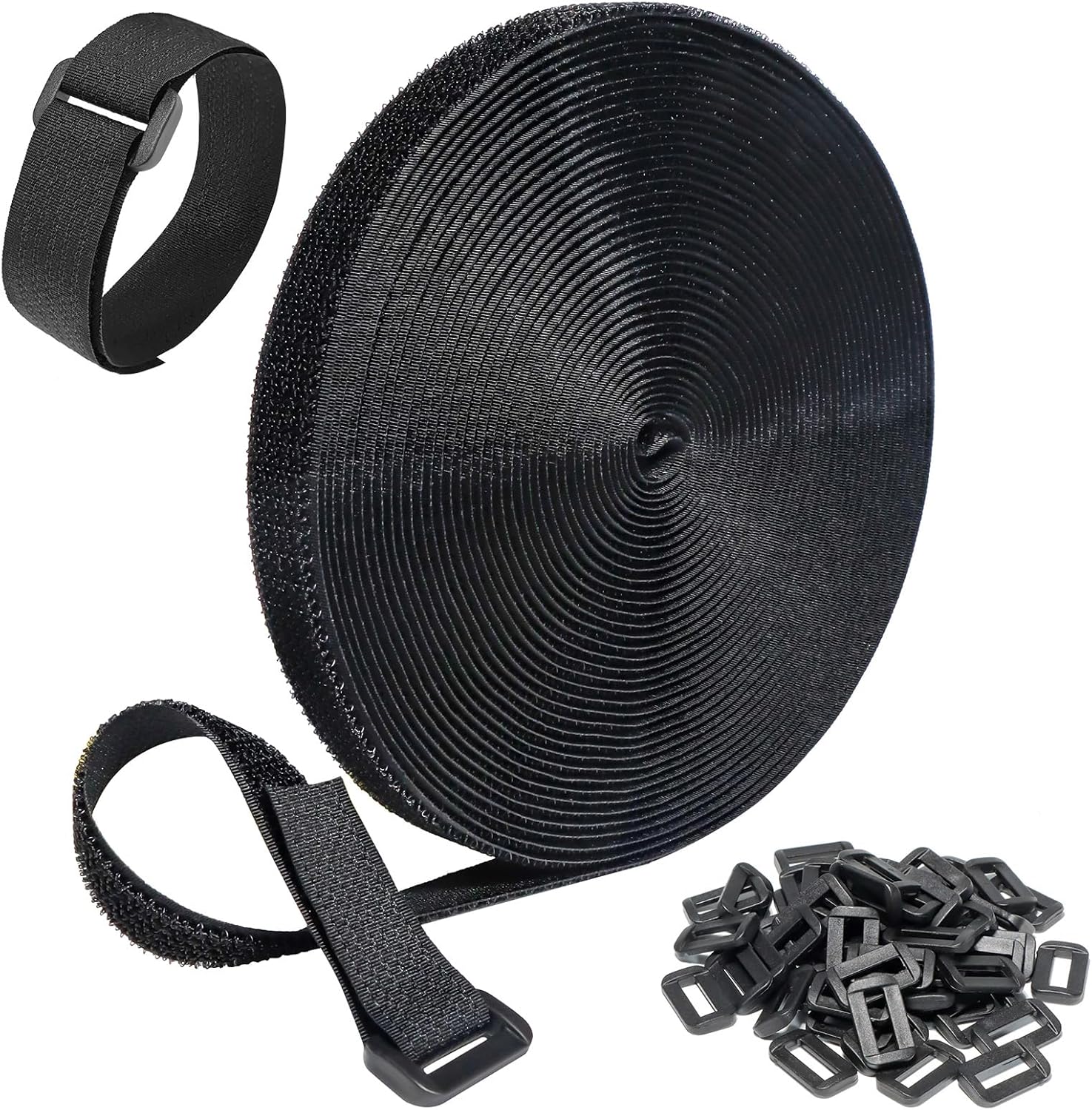 Opaska zaciskowa 2 cm x 5 m, wielokrotnego użytku, nylonowa rolka z rzepem do zarządzania kablami (25 pętli), rolka z rzepem docinana na wymiar do dom