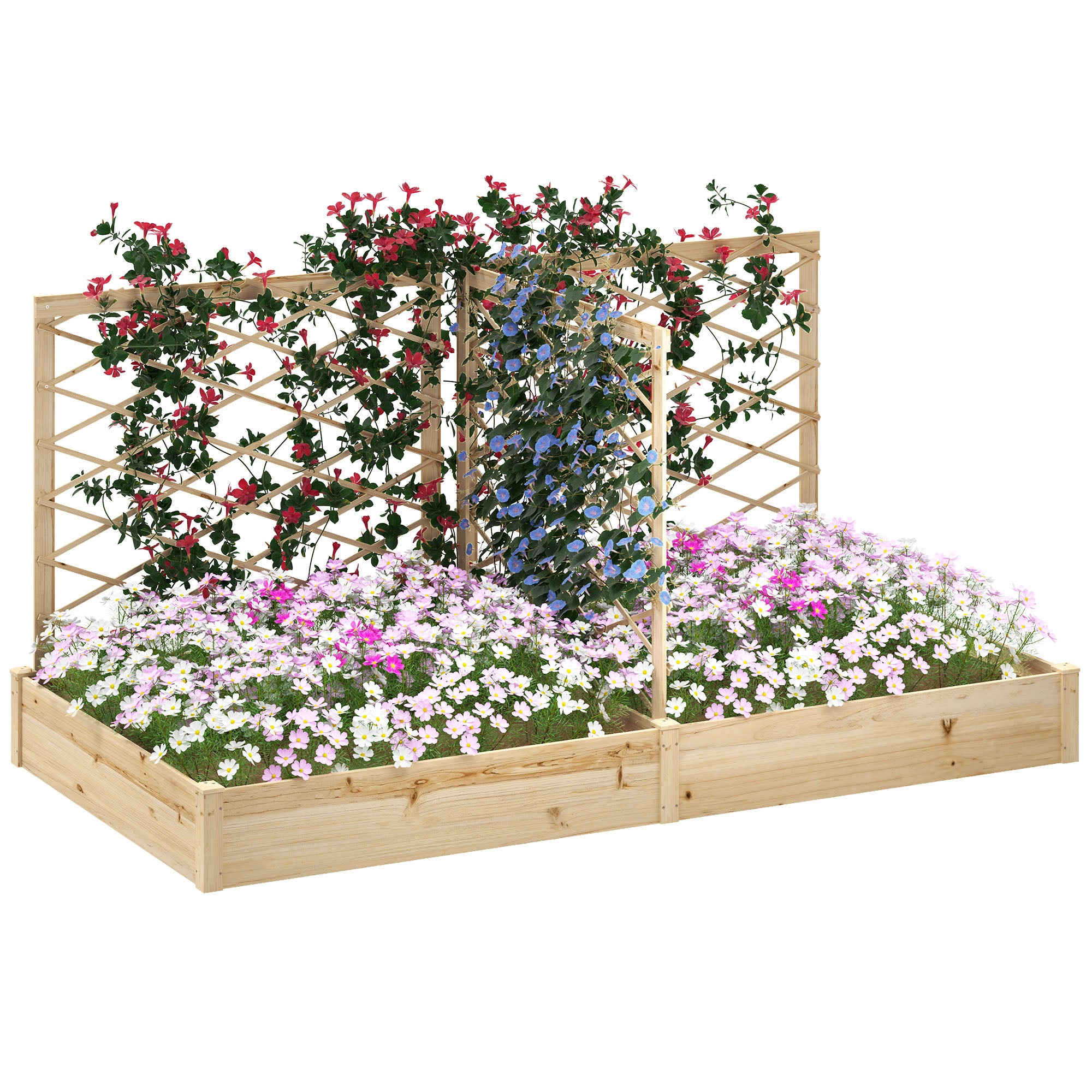 Donica z 3 regulowany trellises, drewniany kwiat doniczka do balkon, taras, taras, 222 x 114x109 cm, naturalne drewno efekt