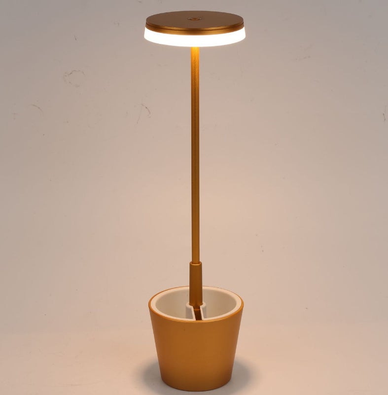 Bezprzewodowa lampa stołowa LED, przenośna doniczkowa lampka do czytania z 3-stopniowym ściemnianiem, zasilana akumulatorem 2500 mAh, pozłacana
