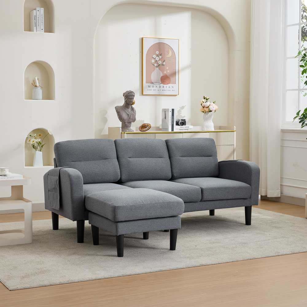 Narożnik L 3-osobowy z szezlongiem, modułowa sofa do salonu, pojemnik na pościel, 10 nóżek